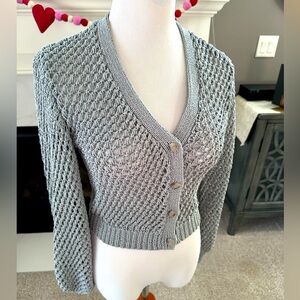 Theory Petite Women’s Gray Button-Up Cardigan Sweater